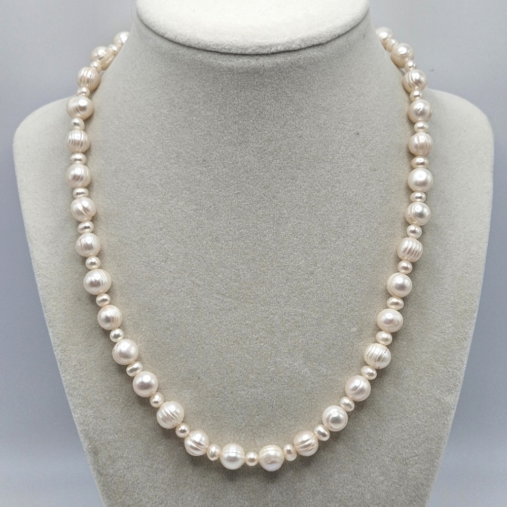 VINTAGE IPS Freshwater Pearl Single Strand Sterling Silver 925 Clasp Necklace